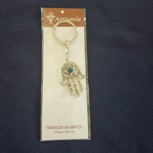 Artisania Silver Hamsa Amulet Hand of Fatima Metal Key Chain 3.5 Inch Long NEW